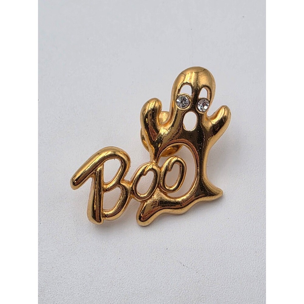Vintage Avon Ghost Pin Boo Goldtone Rhinestones